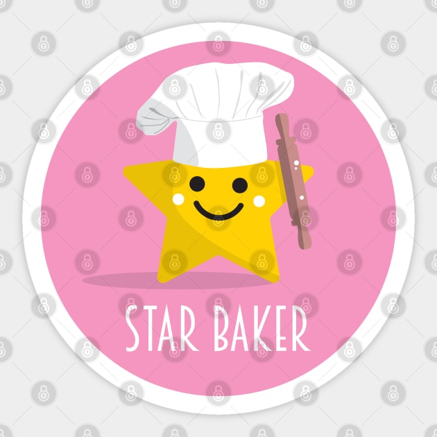 Cute Star Baker with Rolling Pin - Pink Sticker by VicEllisArt